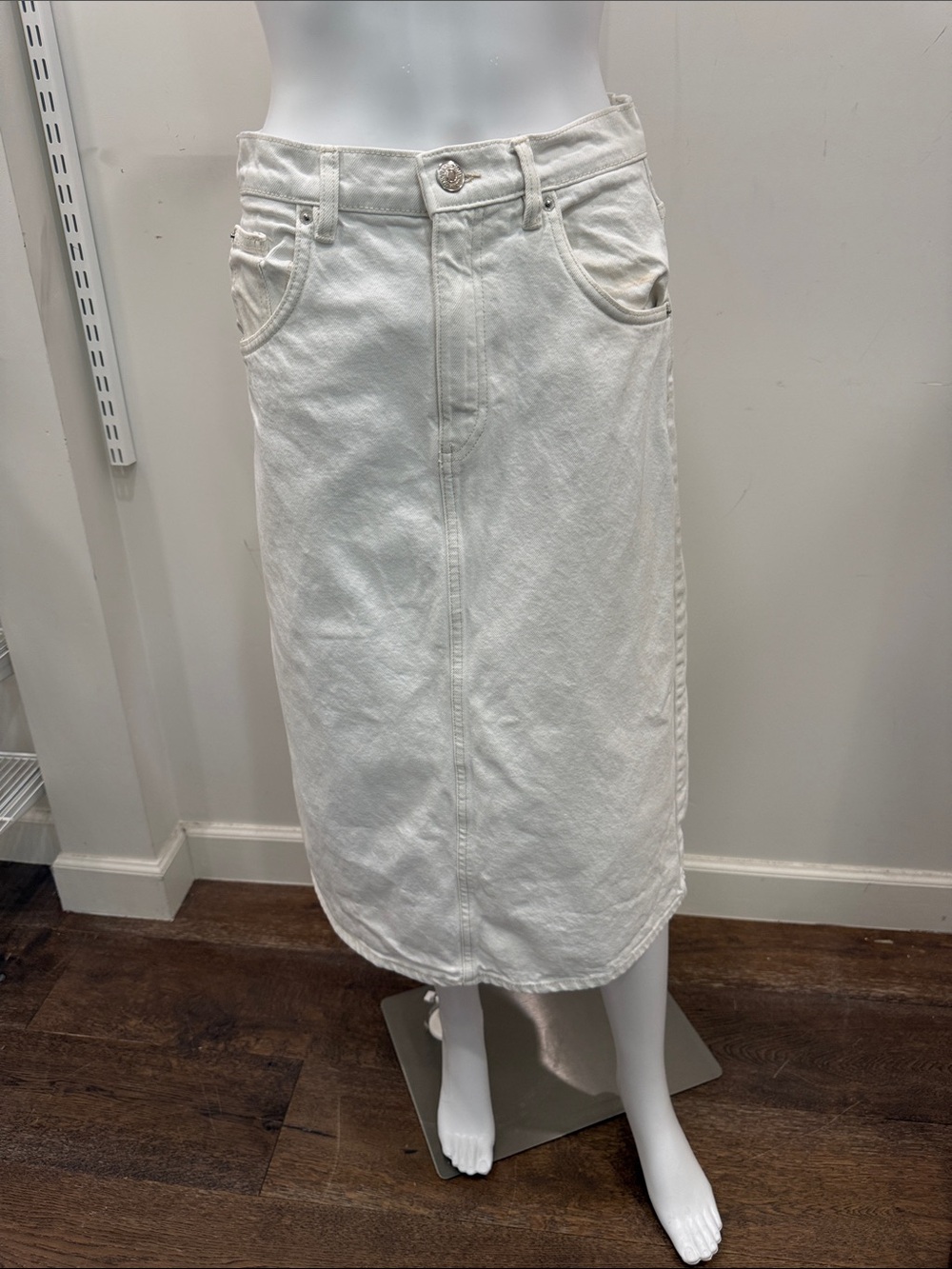 Zara off White Denim Midi Skirt